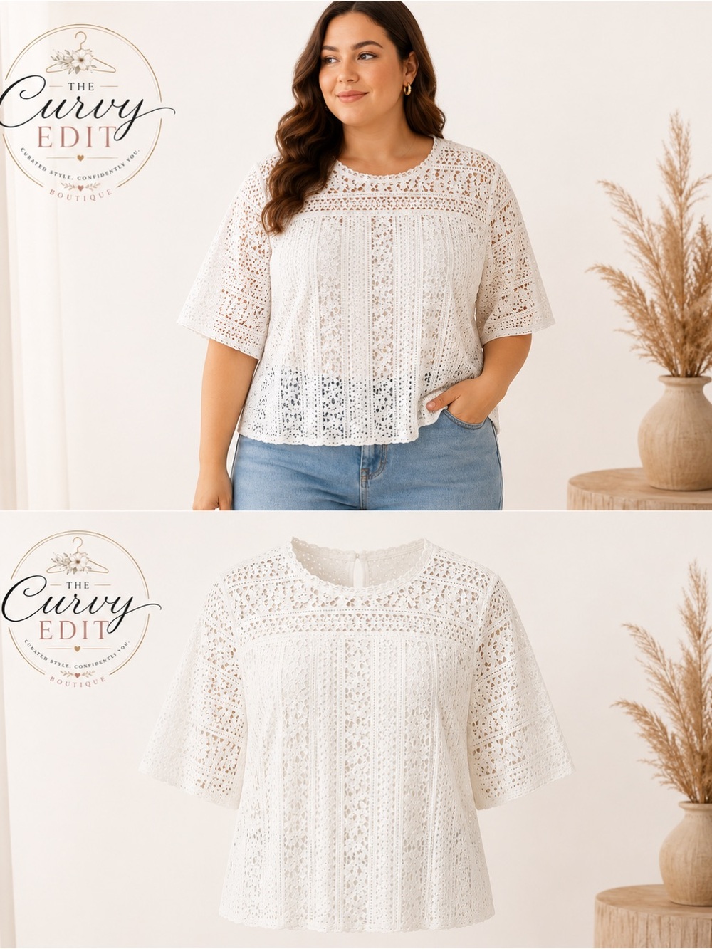 LOFT Coquette Boho Cottagecore White Lace Crochet Short Sleeve Blouse XL